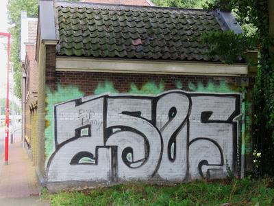 833726 Afbeelding van graffiti met de tekst 'ASOS' op de zijgevel van een bijgebouwtje van de Israëlitische ...